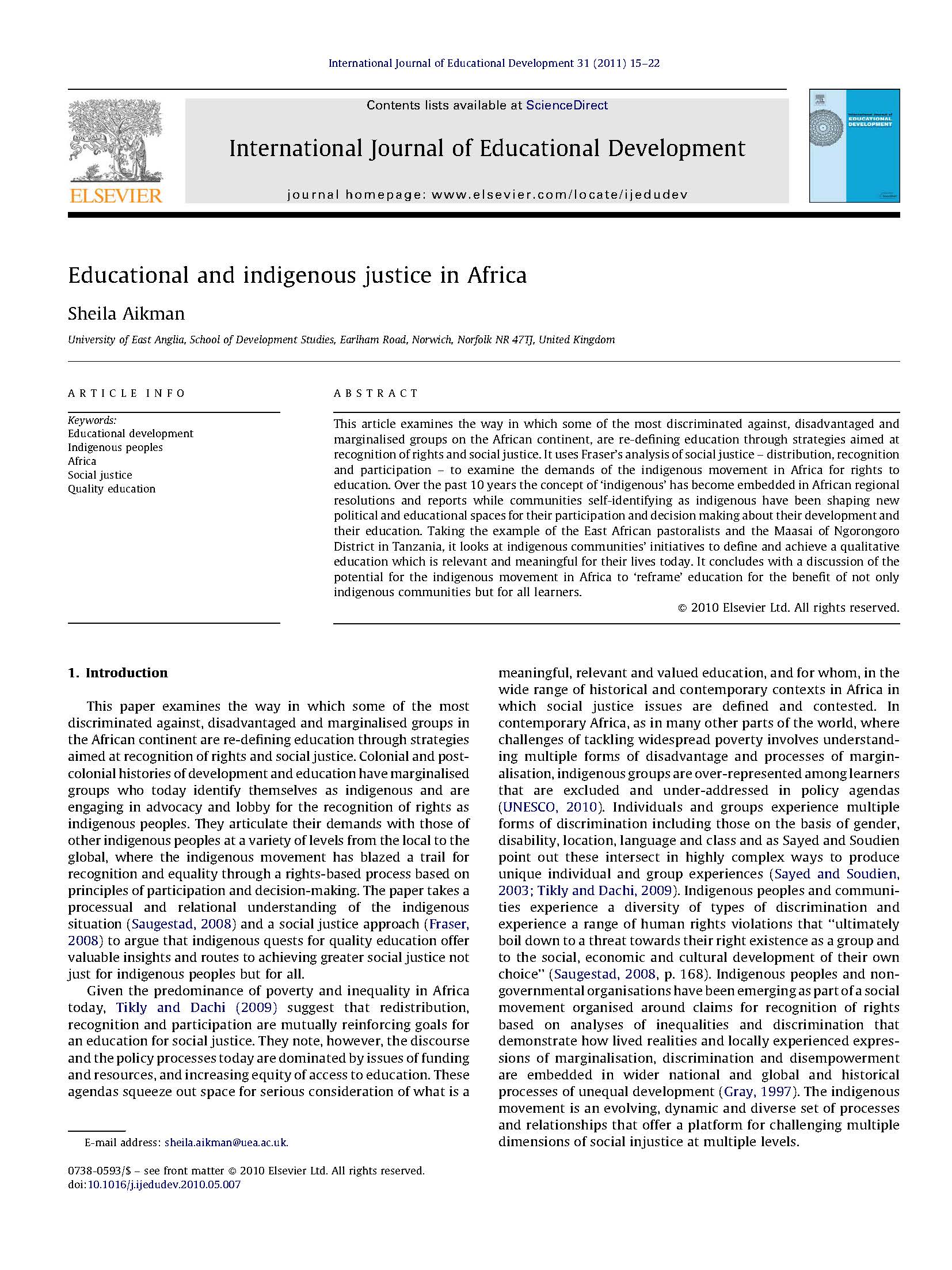 Educational and indigenous justice in Africa