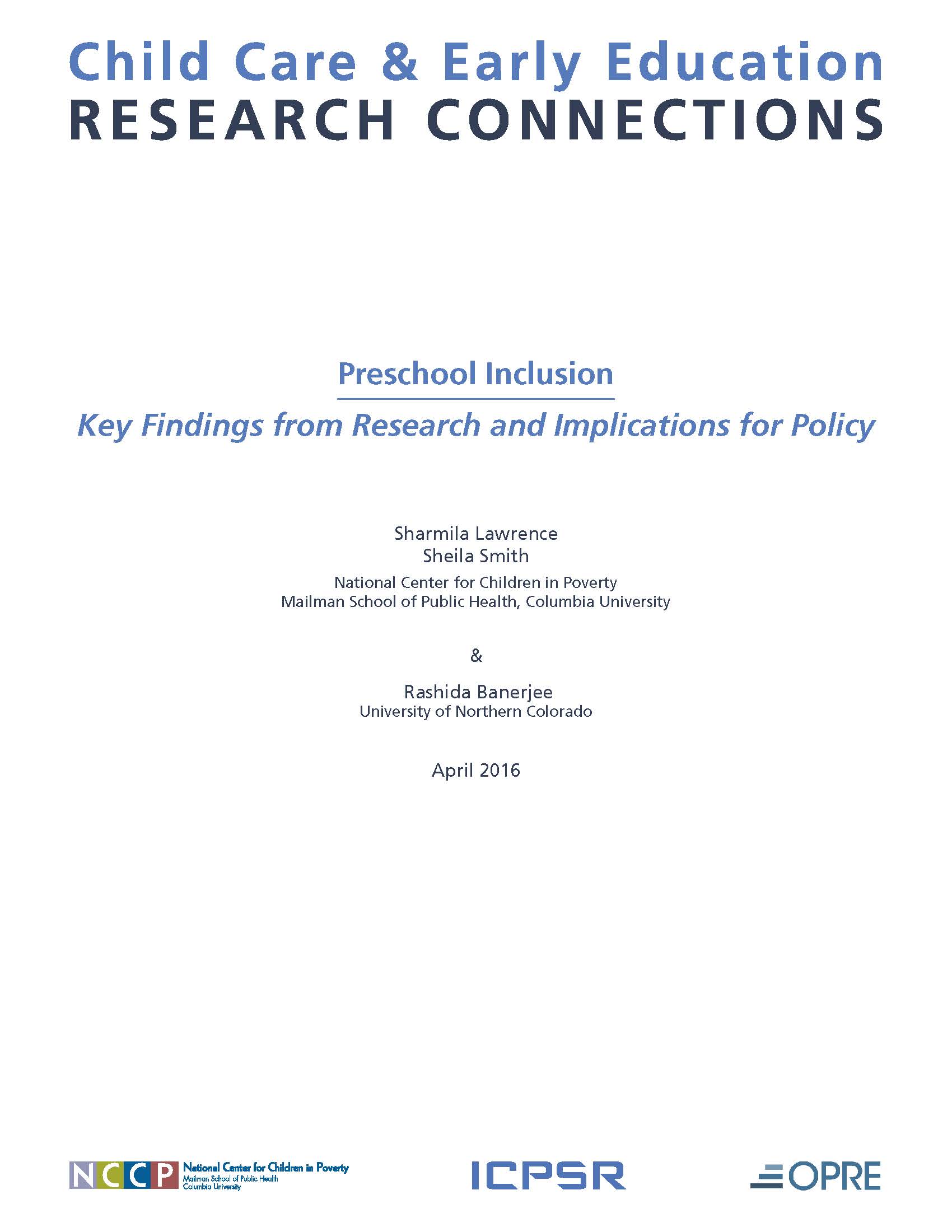 Preschool Inclusion Key Findings from Research and Implications for Policy