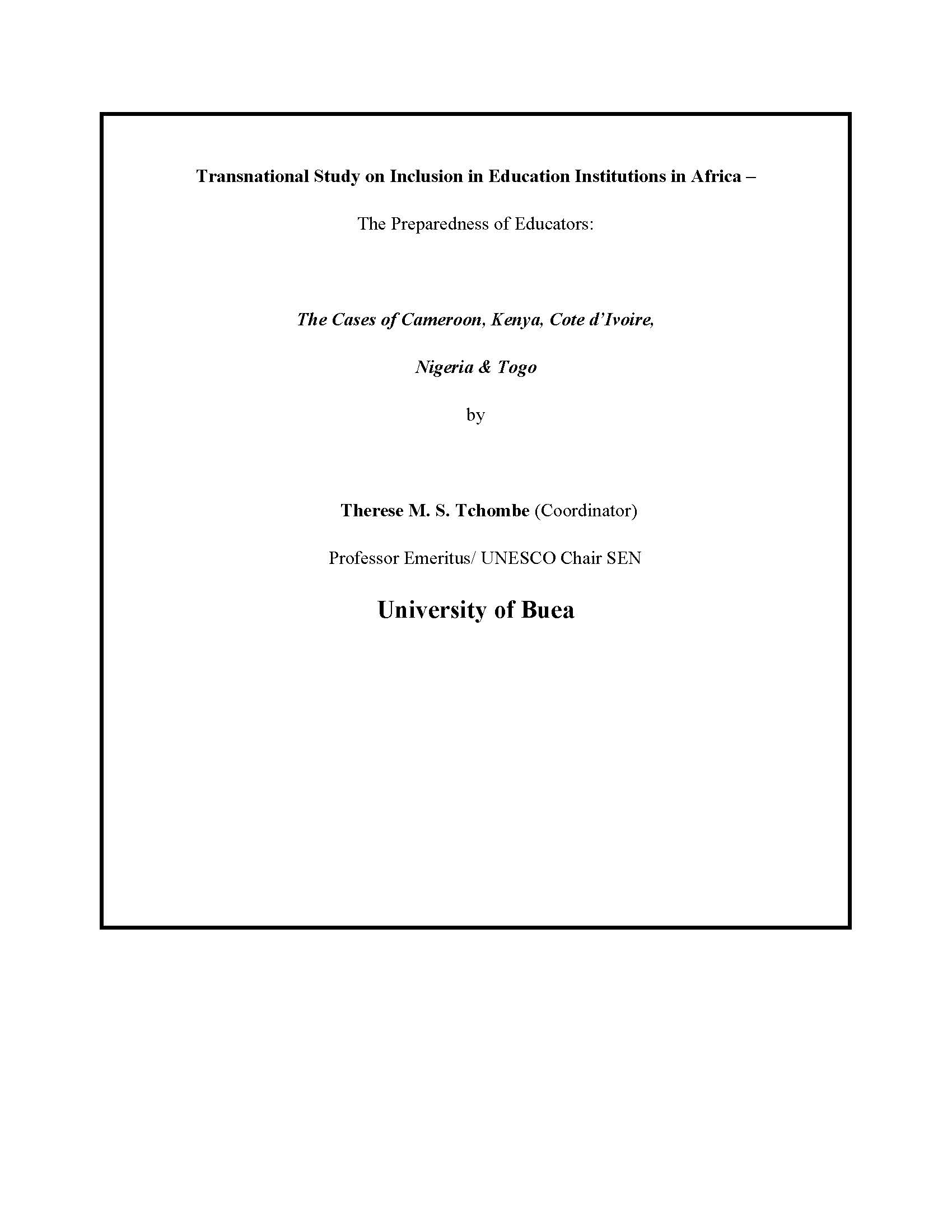 Transnational Study on Inclusion in Education Institutions in Africa