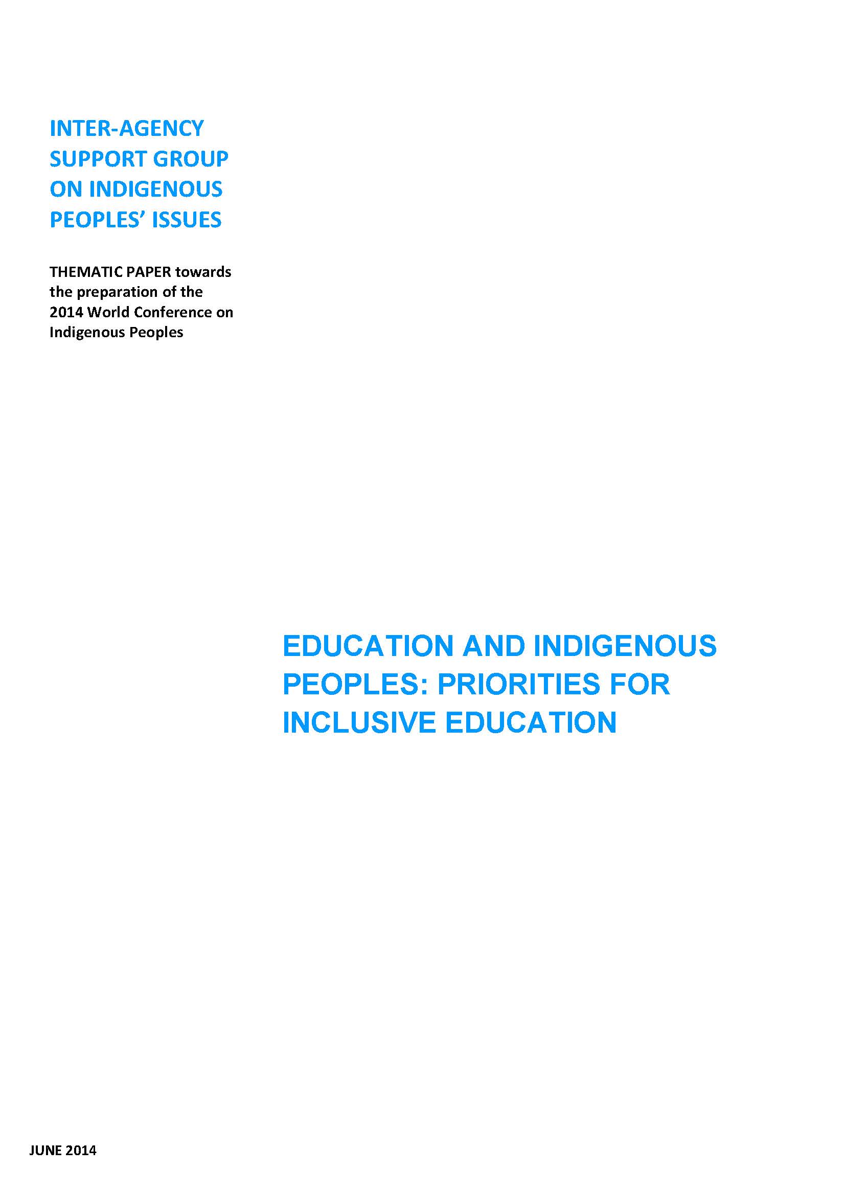 Thematic Paper on Education and Indigenous Peoples Priorities for Inclusive Education