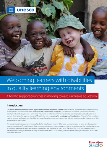 Welcoming learners with disabilities in quality learning environments: a tool to support countries in moving towards inclusive education
