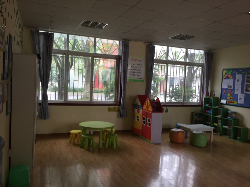 An empty classroom with toys